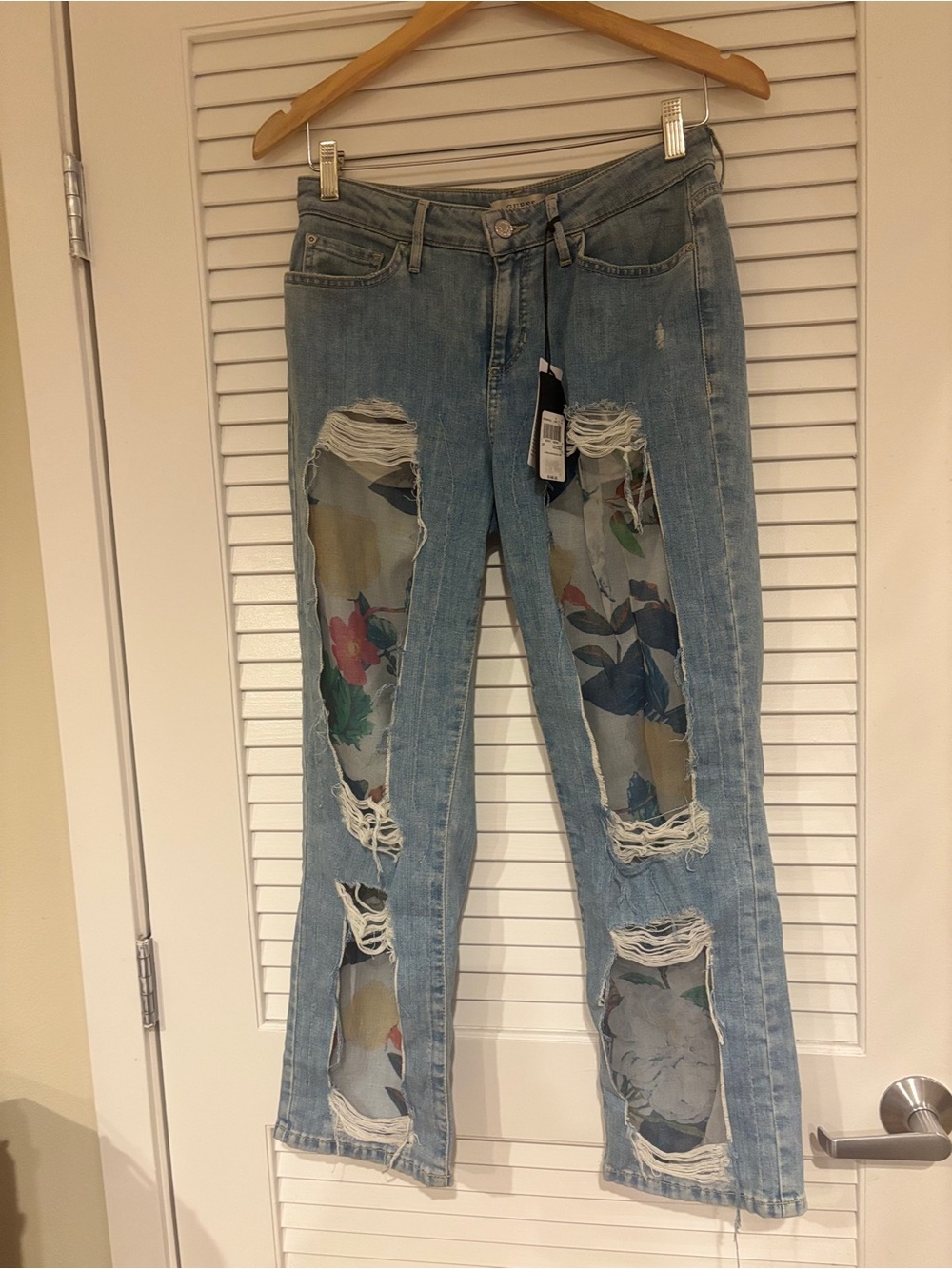 Vintage Guess Light Blue Distressed Jeans with Floral Patch Panels